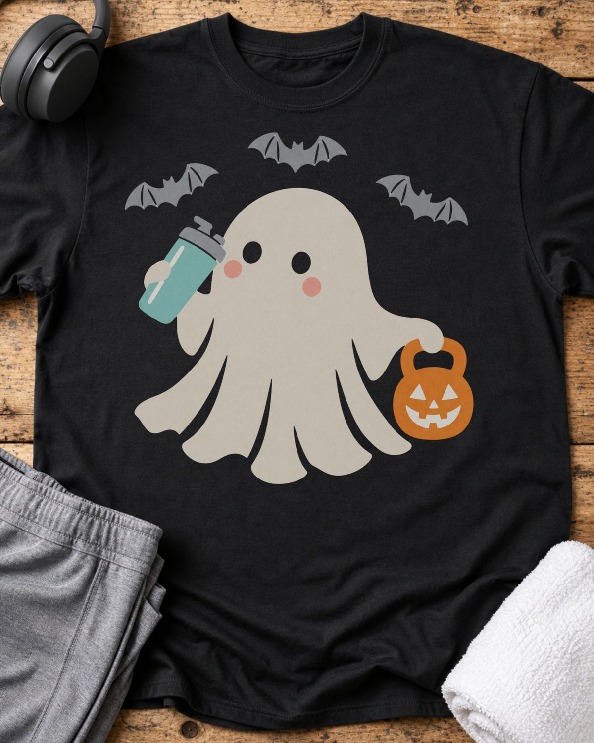 Pumpkin Kettlebell Ghost T-Shirt — Black