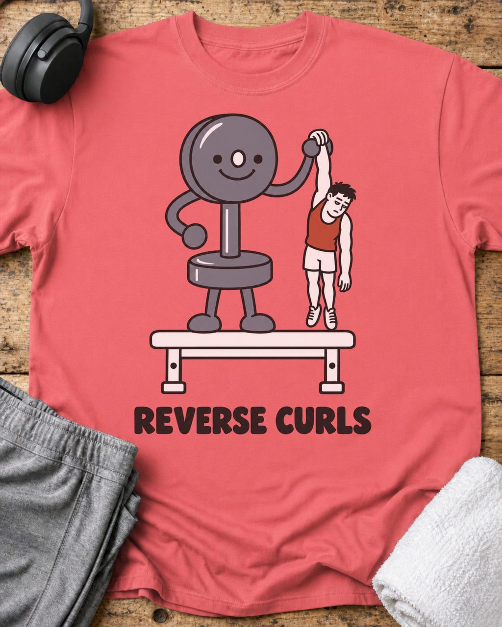 Reverse Curls T-Shirt — Coral Silk