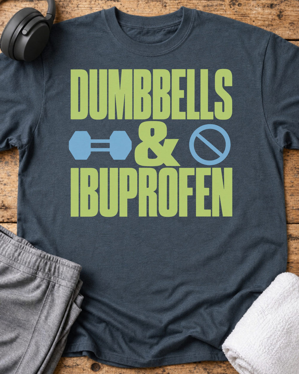 Dumbbells And Ibuprofen T-Shirt — Dark Heather