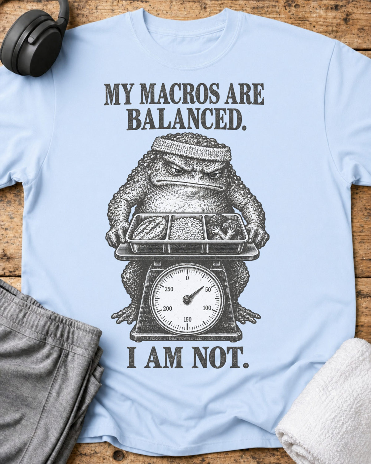 Macros Are Balanced T-Shirt — Light Blue