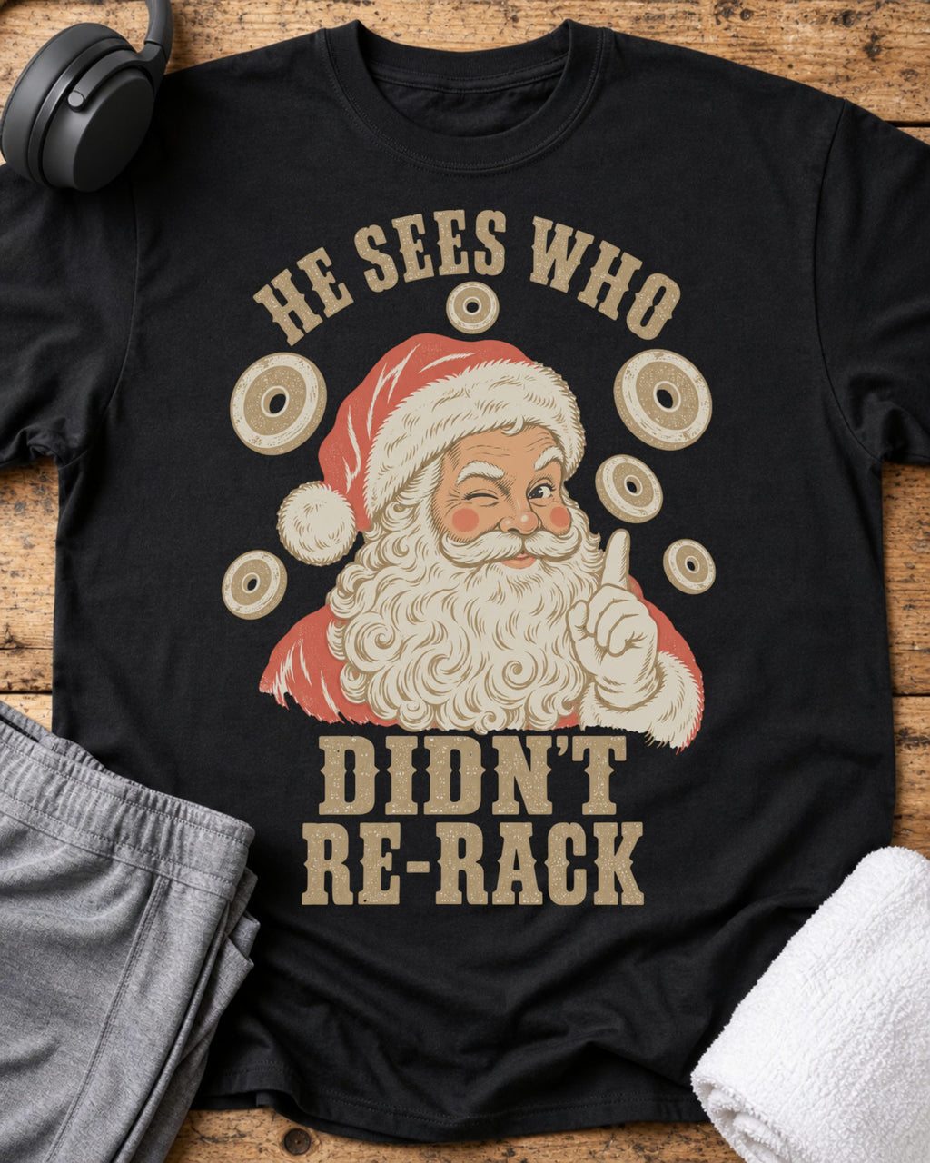 He Sees Santa T-Shirt — Black