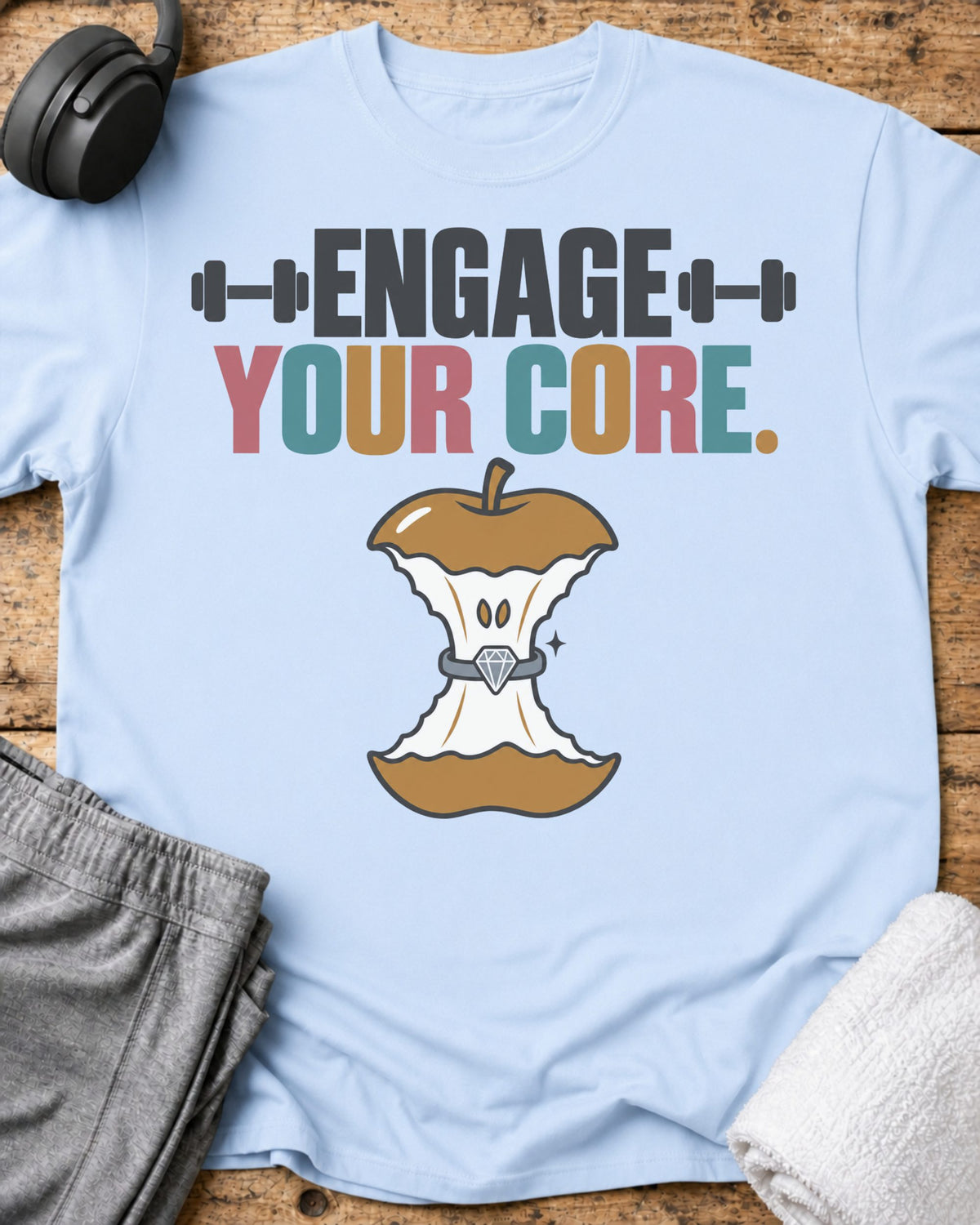 Engage Your Core T-Shirt — Light Blue