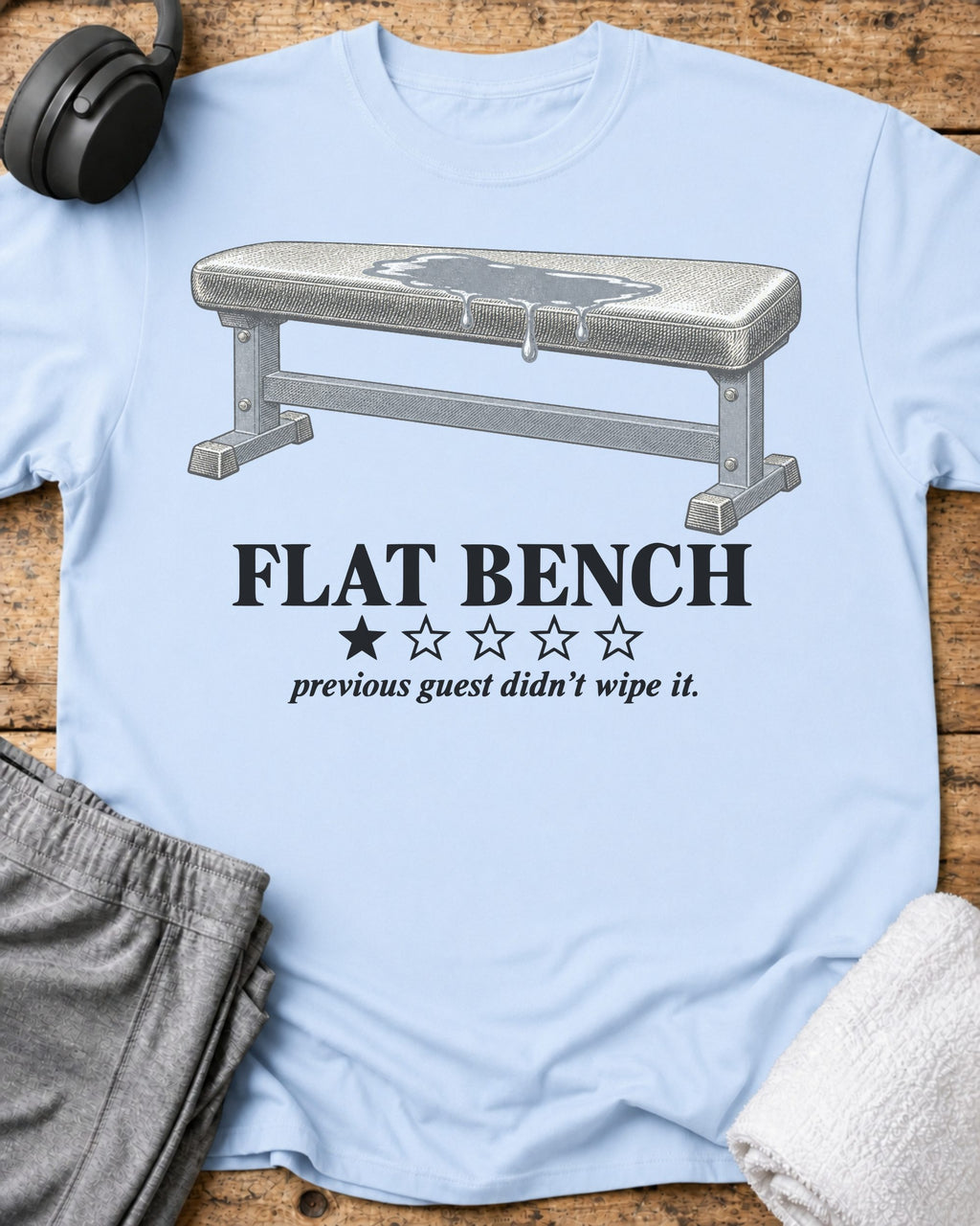 Flat Bench Review T-Shirt — Light Blue