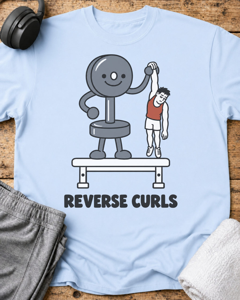 Reverse Curls T-Shirt — Light Blue