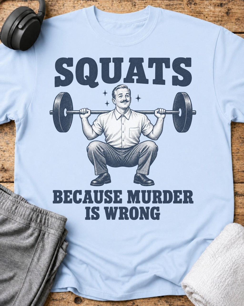Squats Because Murder T-Shirt — Light Blue