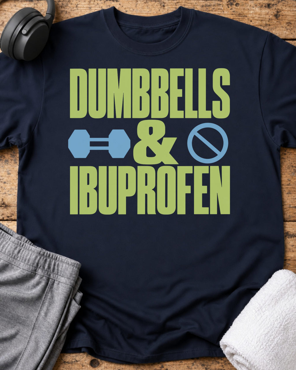 Dumbbells And Ibuprofen T-Shirt — Navy