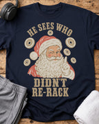 He Sees Santa T-Shirt — Navy