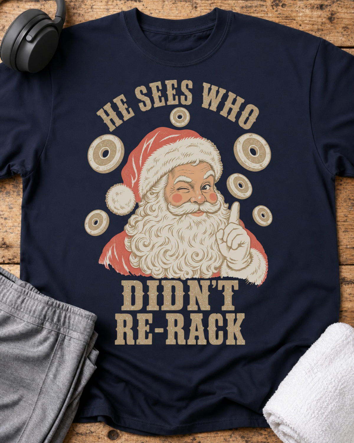 He Sees Santa T-Shirt — Navy