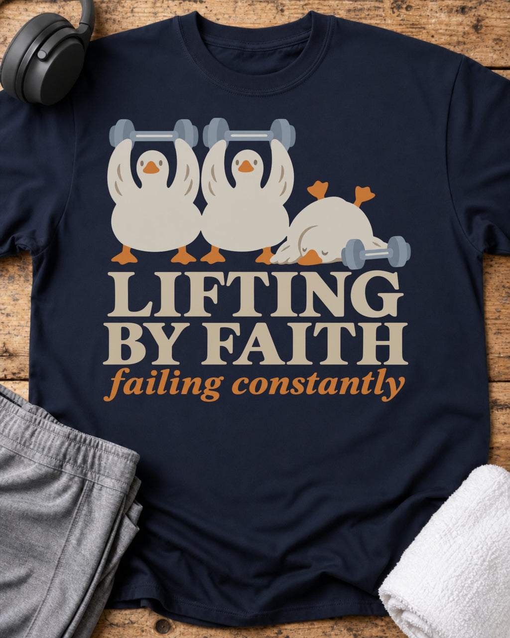 Lifting By Faith T-Shirt — Navy
