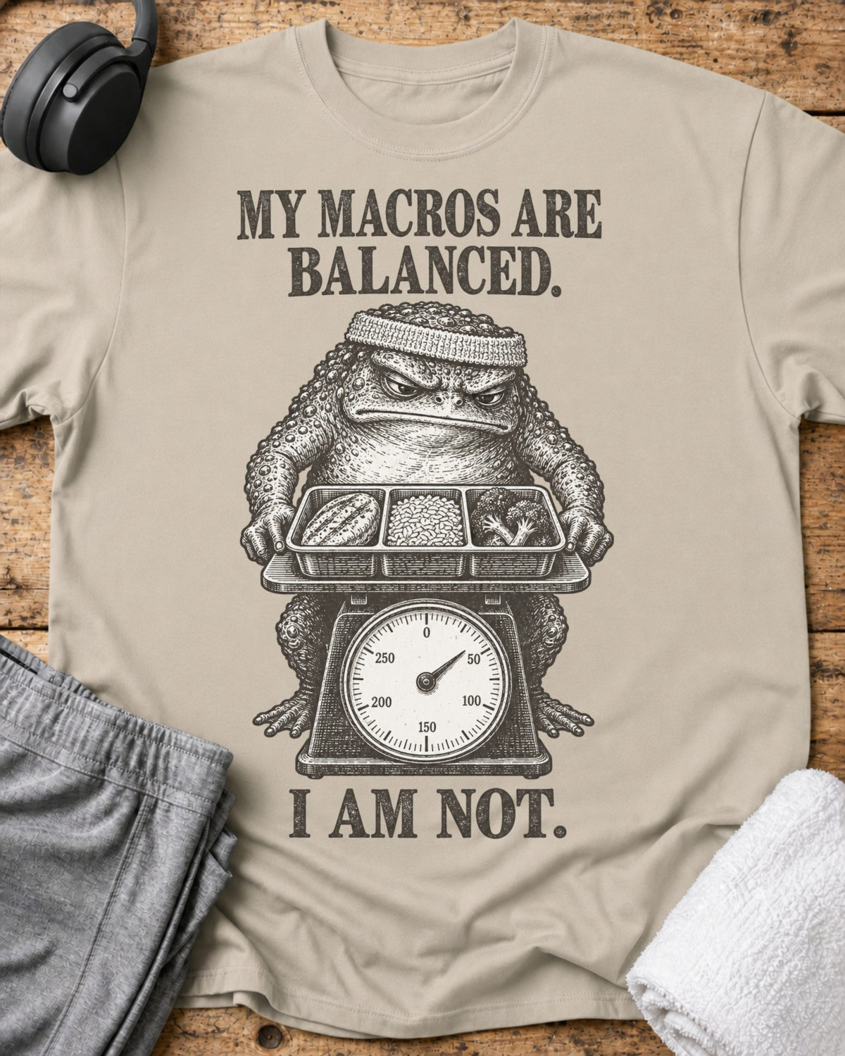 Macros Are Balanced T-Shirt — Sand