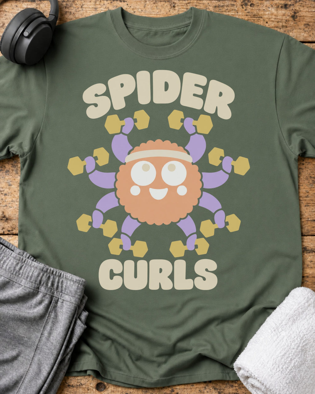 Spider Curls T-Shirt — Military Green
