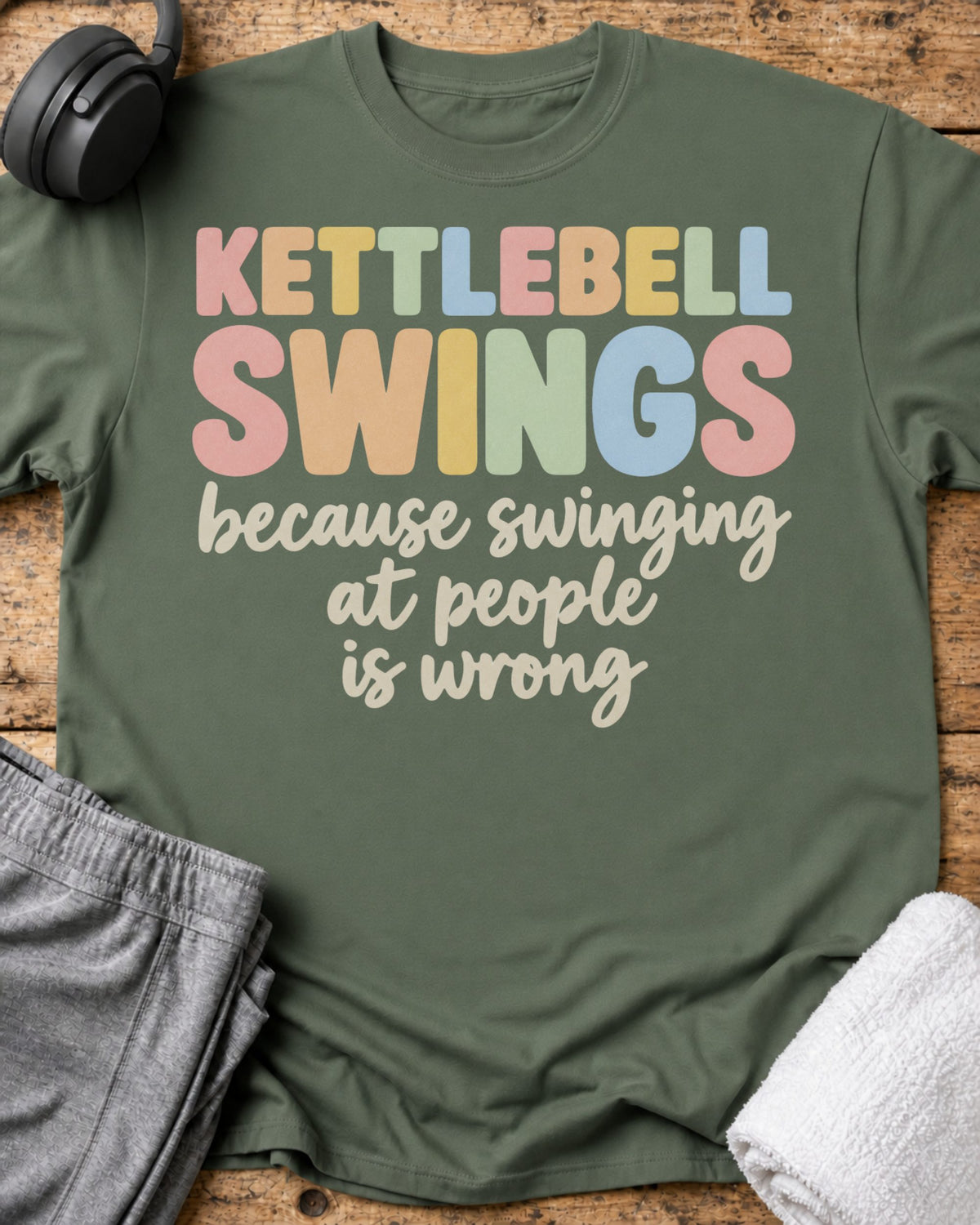 Swinging At People T-Shirt — Military Green