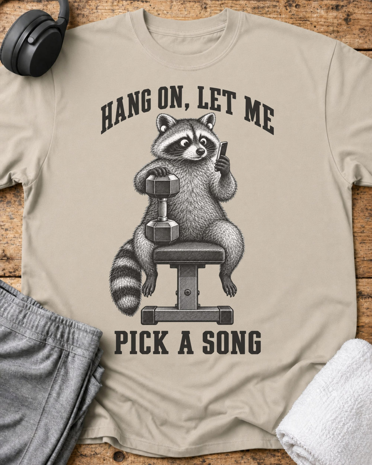 Hang On Raccoon T-Shirt — Sand