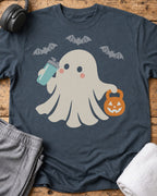 Pumpkin Kettlebell Ghost T-Shirt — Dark Heather