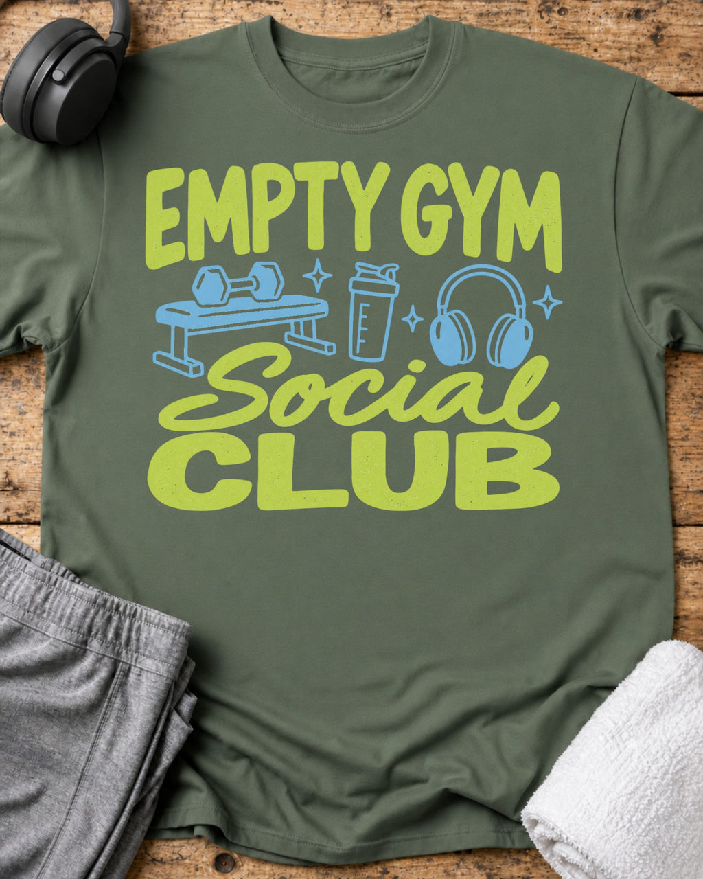 Empty Gym Club T-Shirt — Military Green