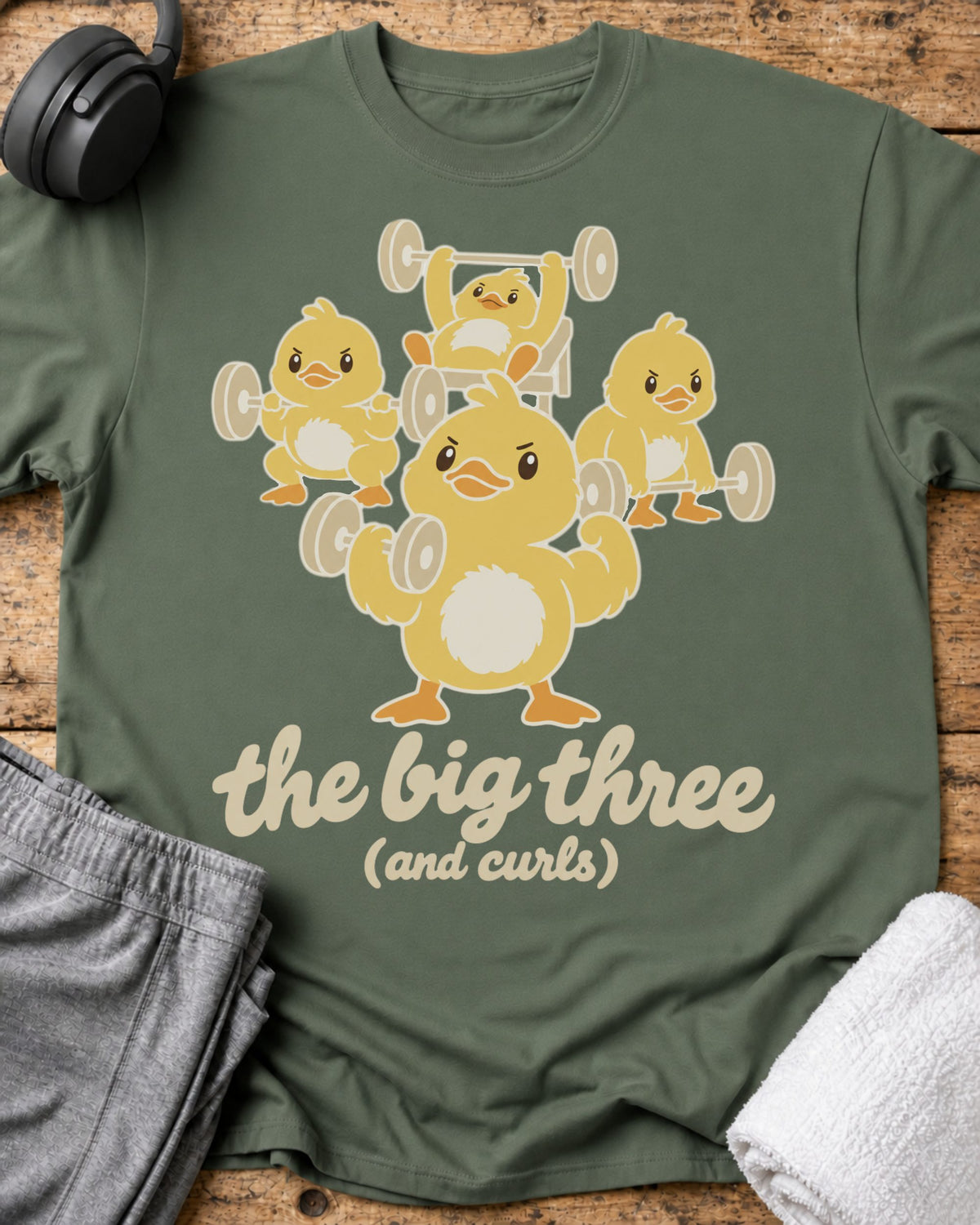 Big Three Curls T-Shirt — Military Green