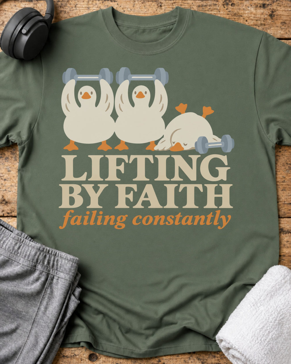Lifting By Faith T-Shirt — Military Green