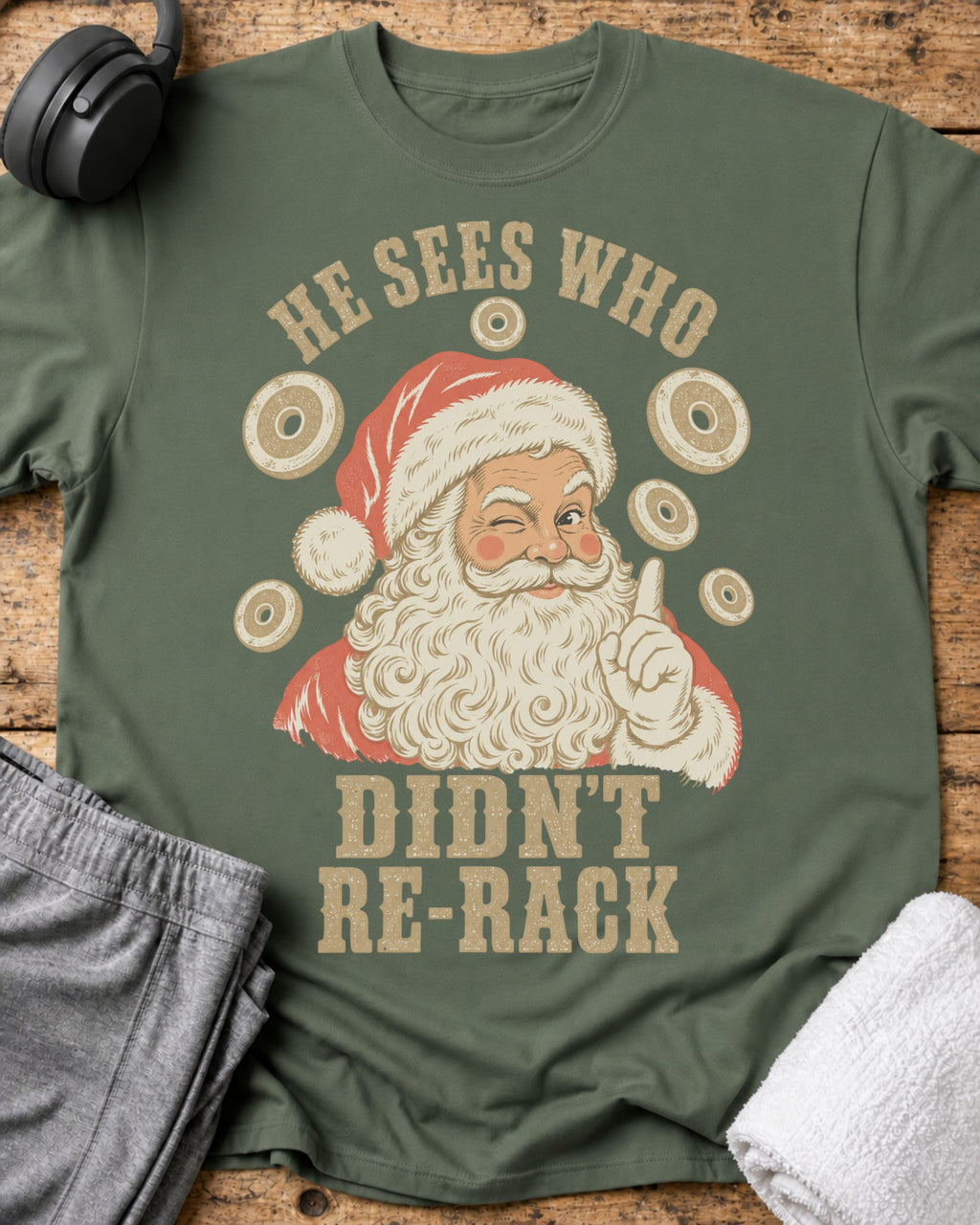 He Sees Santa T-Shirt — Military Green