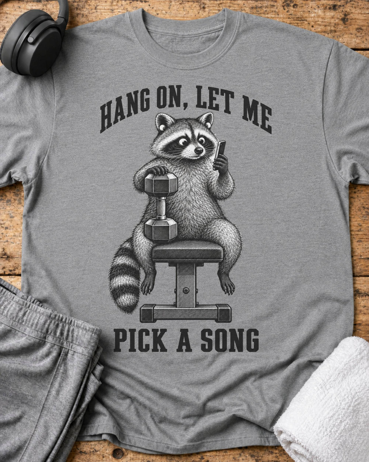 Hang On Raccoon T-Shirt — Sport Grey