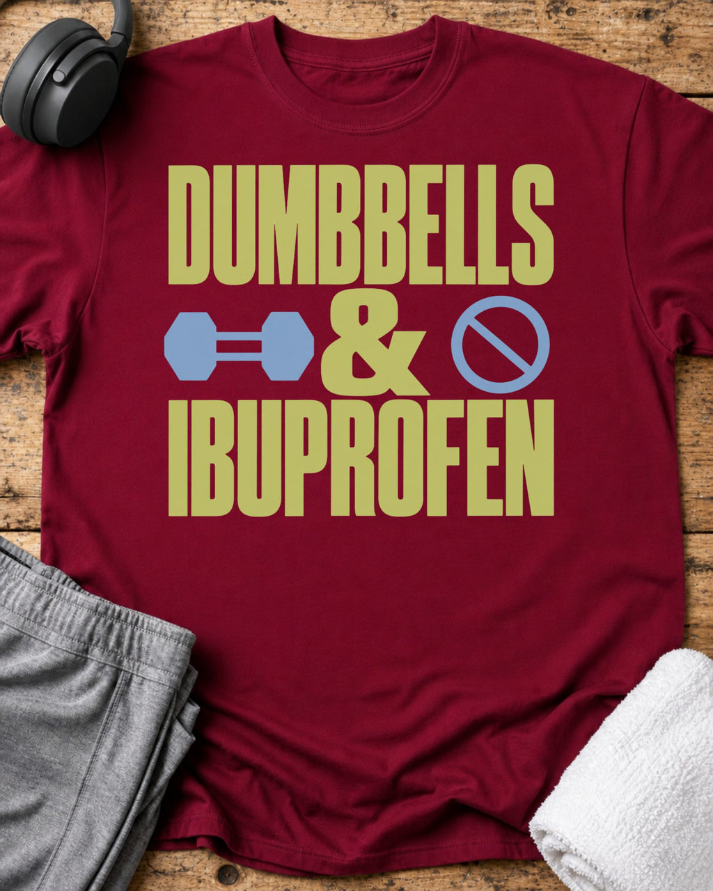 Dumbbells And Ibuprofen T-Shirt — Cardinal Red