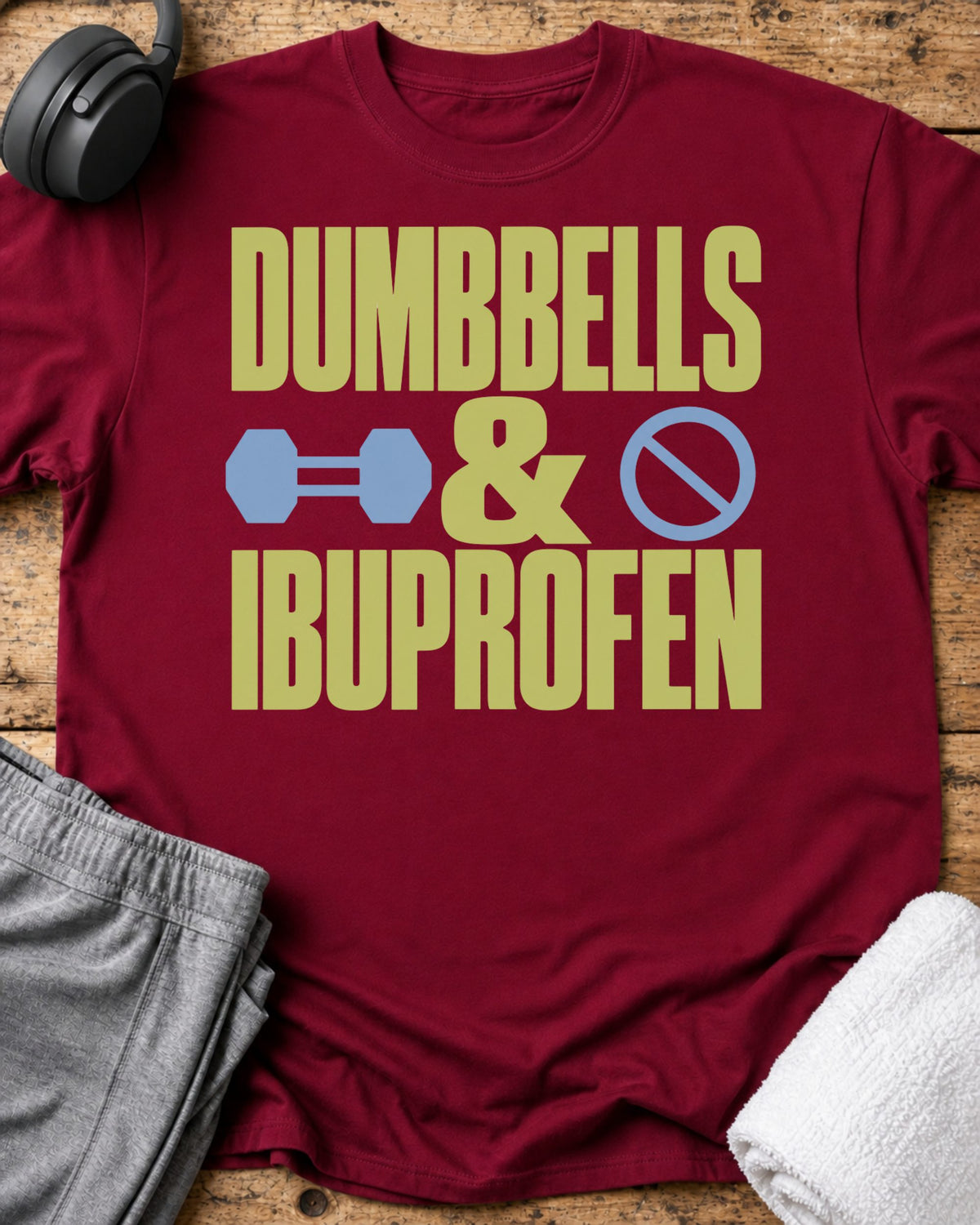 Dumbbells And Ibuprofen T-Shirt — Cardinal Red