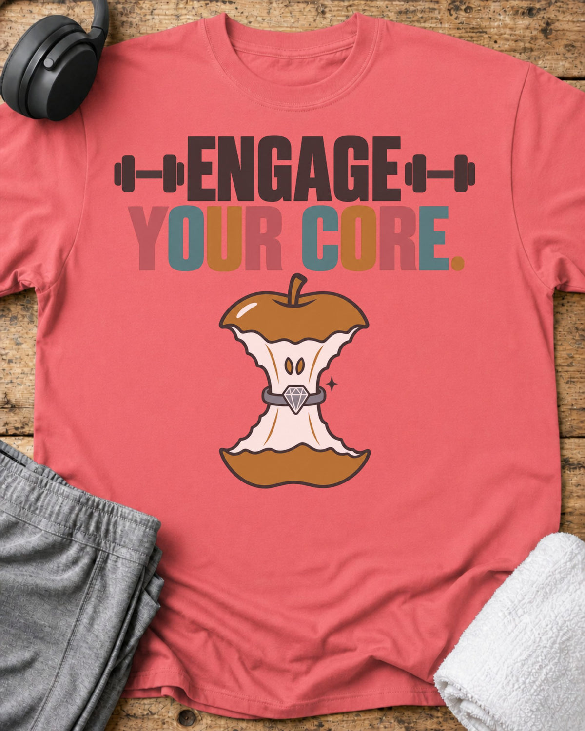Engage Your Core T-Shirt — Coral Silk