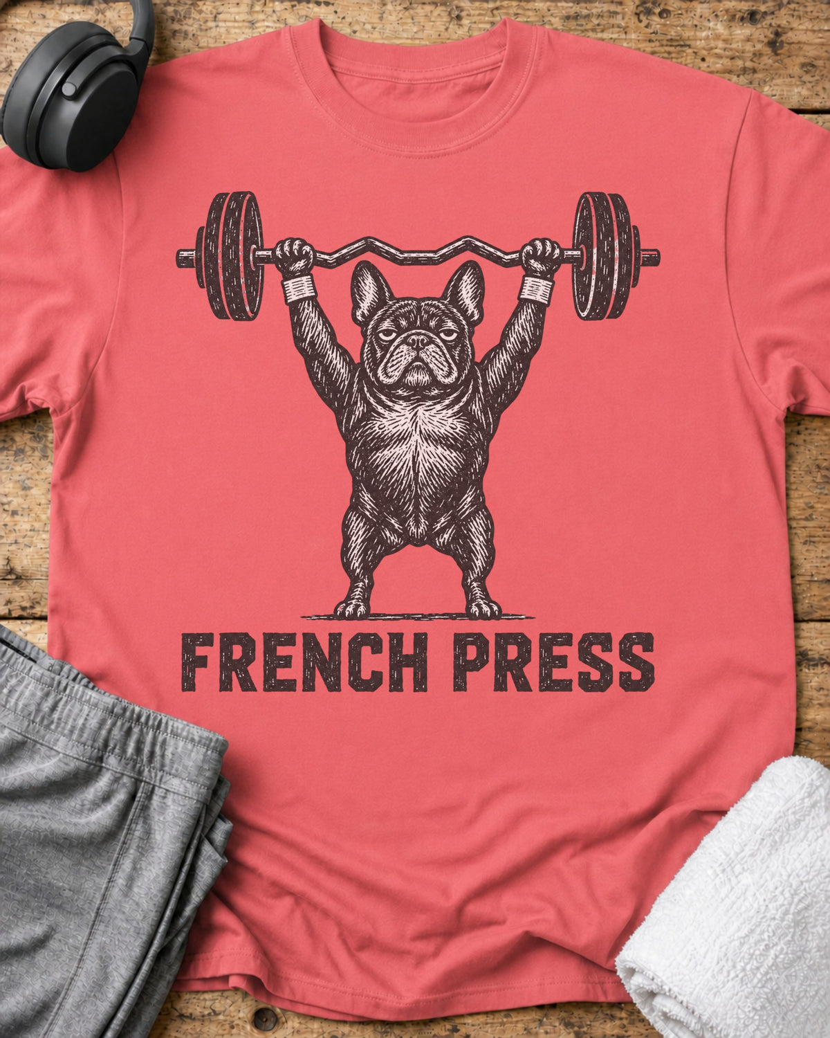 French Press T-Shirt — Coral Silk