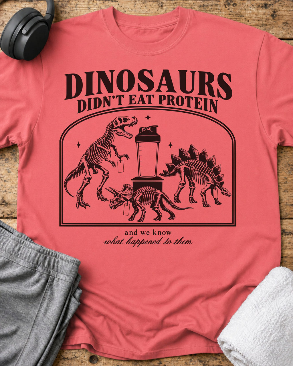Dinosaurs Protein T-Shirt — Coral Silk