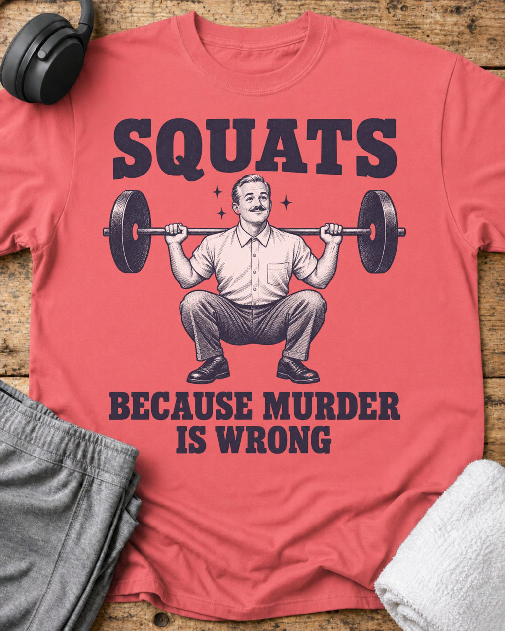 Squats Because Murder T-Shirt — Coral Silk