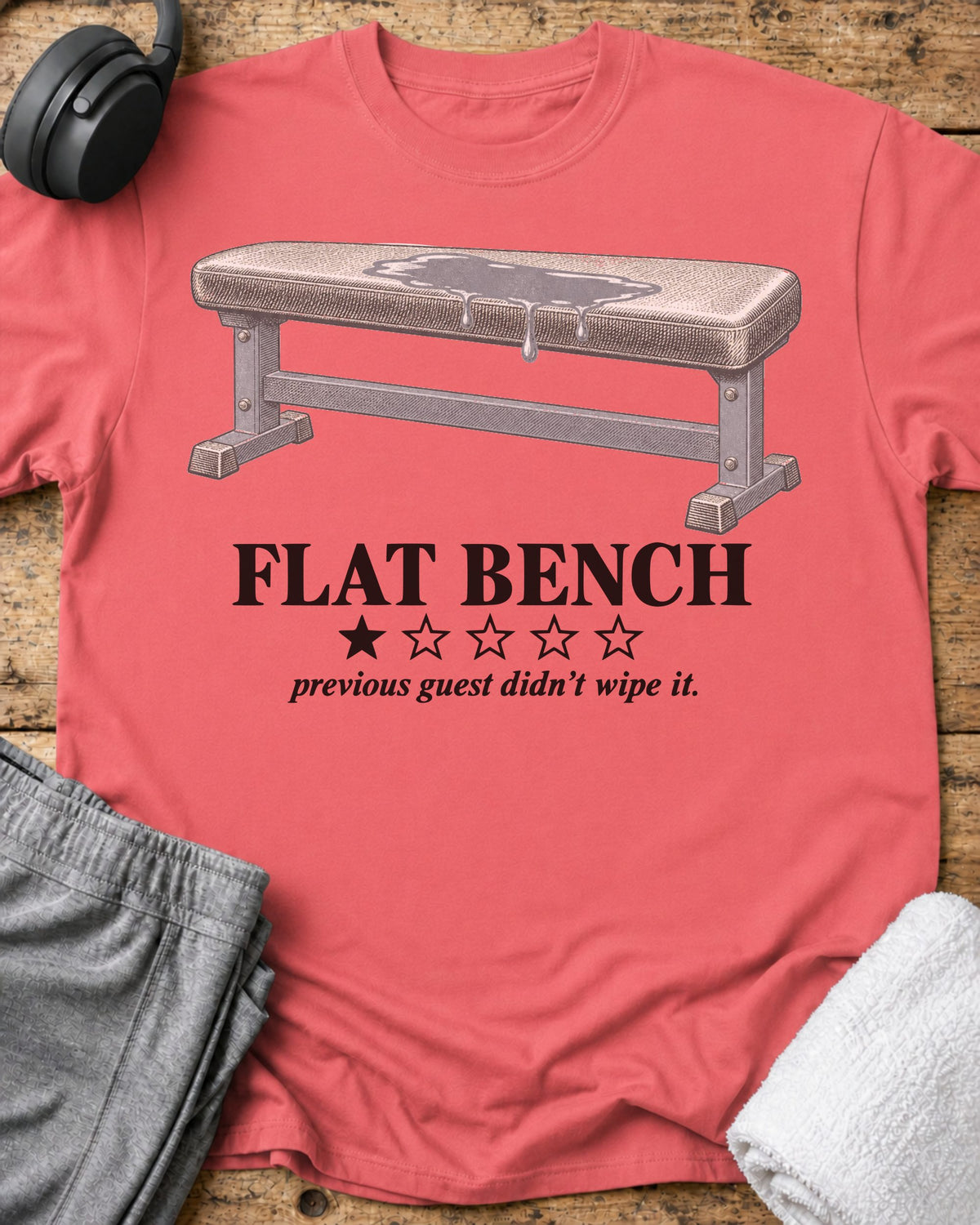 Flat Bench Review T-Shirt — Coral Silk